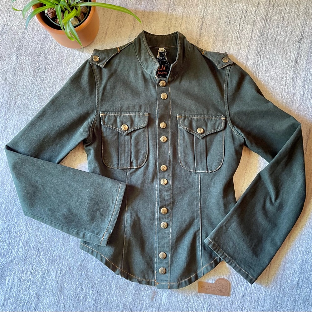 LiX | Women’s Y2K Vintage Denim Jean Snap Up Shirt Jacket 100% Cotton